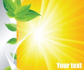 Summer sun and green leaves vector background set 02