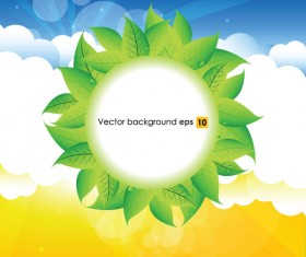 Summer sun and green leaves vector background set 03