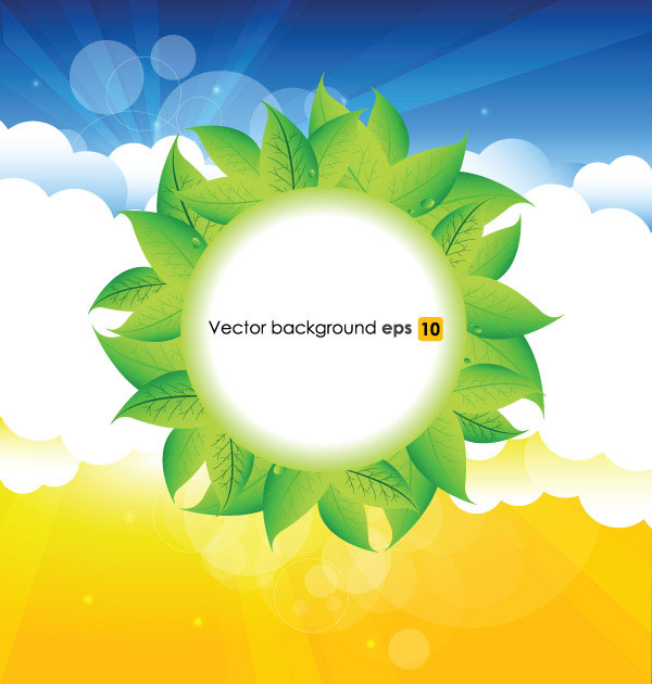 Summer sun and green leaves vector background set 03
