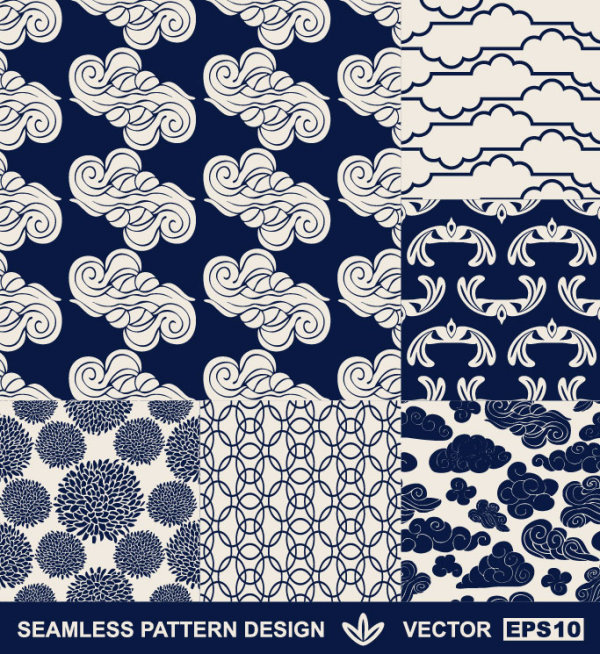 Set of Hand drawn Seamless pattern design vector 02