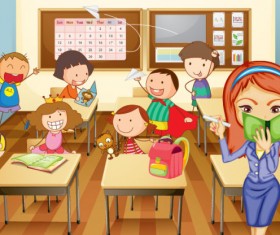 Set of Children in school design vector 02