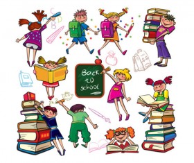 Set of Children in school design vector 03