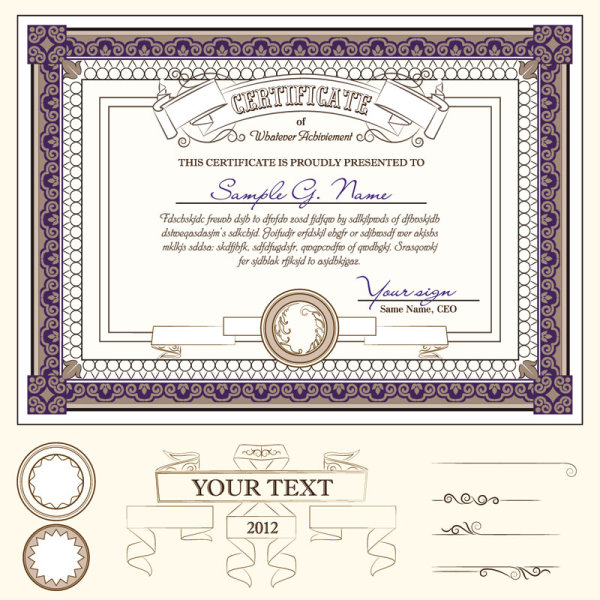 Certificate template and Decoration Borders design vector 01