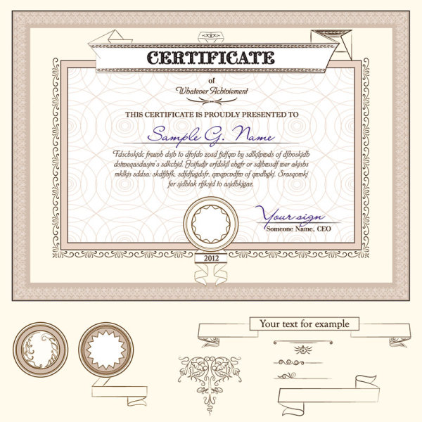 Certificate template and Decoration Borders design vector 02