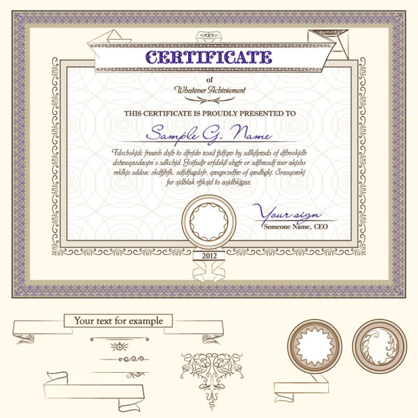 Certificate template and Decoration Borders design vector 04