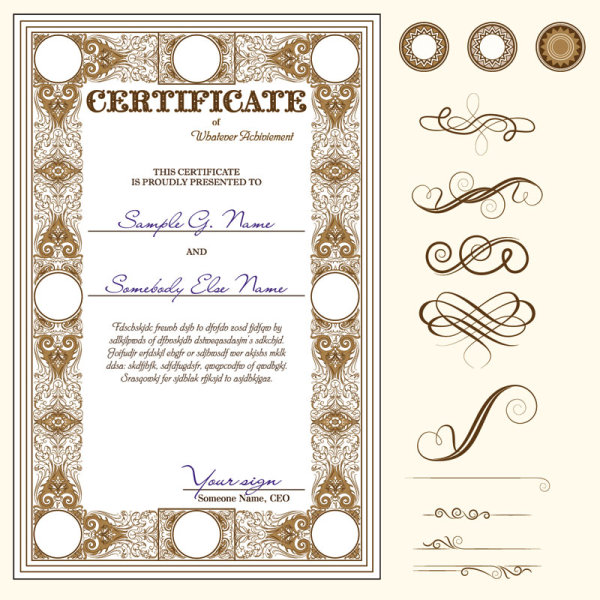 Certificate template and Decoration Borders design vector 06