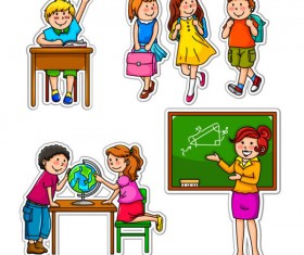 Set of Children in school design vector 04