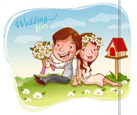 Elements of Romantic cartoon Lovers vector set 10