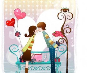 Elements of Romantic cartoon Lovers vector set 12