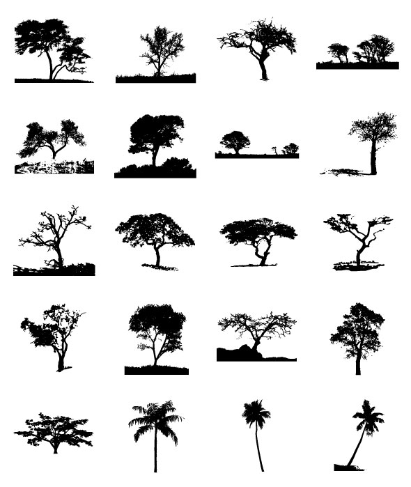 Different Trees Silhouettes vector 01
