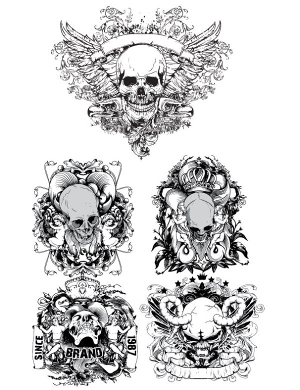 Terror Black and white Skull labels vector