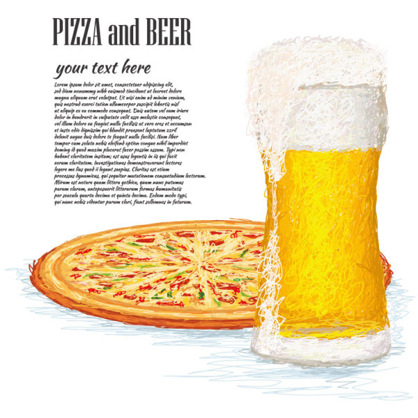 Pizza and Beer elements vector background