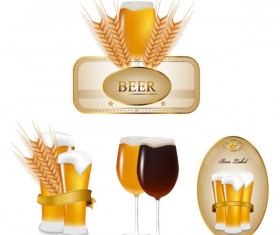 Set of beer elements label vector graphic 01