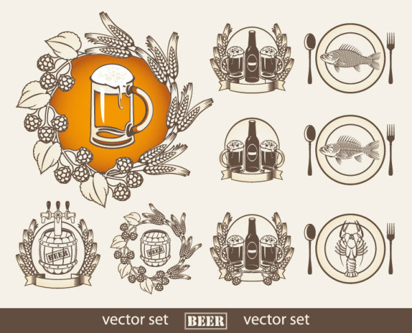 Set of beer elements label vector graphic 03