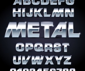 Shiny Metal Letters and numbers vector set 01