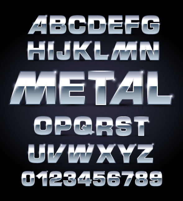 Shiny Metal Letters and numbers vector set 01
