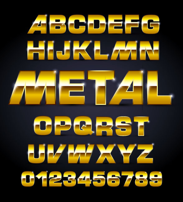 Shiny Metal Letters and numbers vector set 02