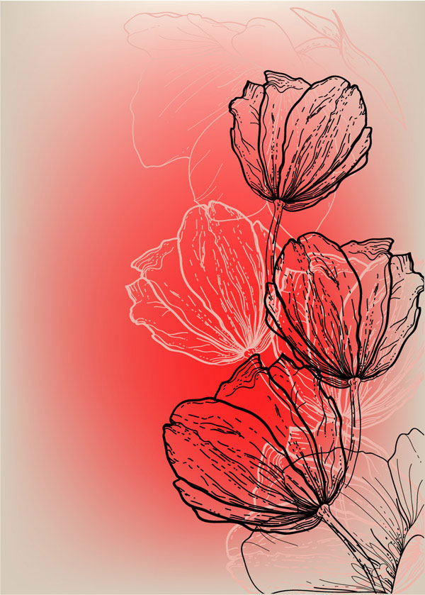 Vivid Hand drawn Tulip background vector 03