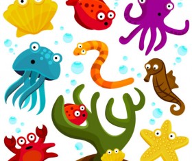 Elements of Various cute Marine animals vector 01