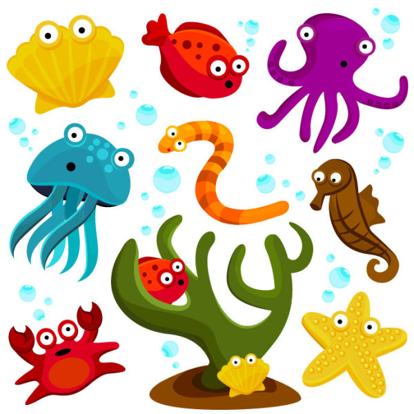 Elements of Various cute Marine animals vector 01