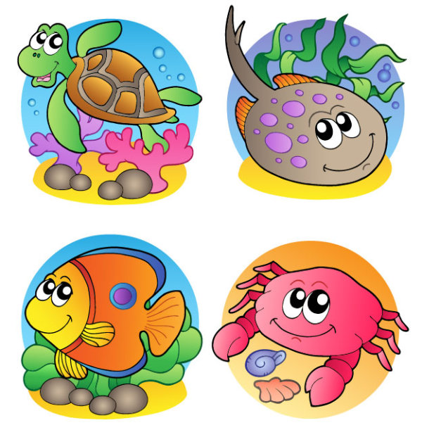 Elements of Various cute Marine animals vector 02