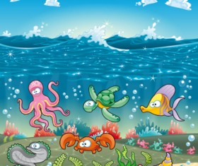 Elements of Various cute Marine animals vector 03