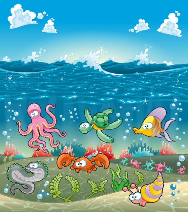 Elements of Various cute Marine animals vector 03