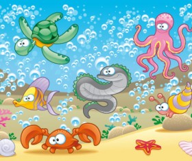 Elements of Various cute Marine animals vector 04