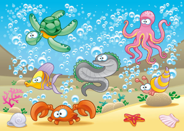 Elements of Various cute Marine animals vector 04