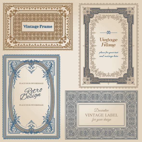 Set of Decorative vintage frame vector graphics 04