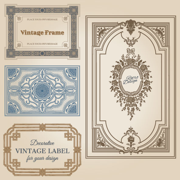 Set of Decorative vintage frame vector graphics 05