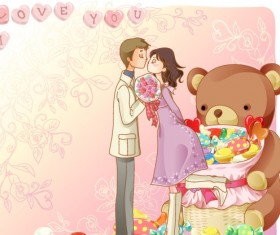 Elements of Romantic cartoon Lovers vector set 15