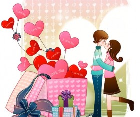 Elements of Romantic cartoon Lovers vector set 22