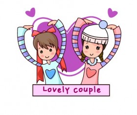 Elements of Romantic cartoon Lovers vector set 27