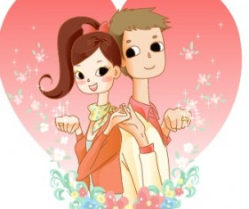 Elements of Romantic cartoon Lovers vector set 08