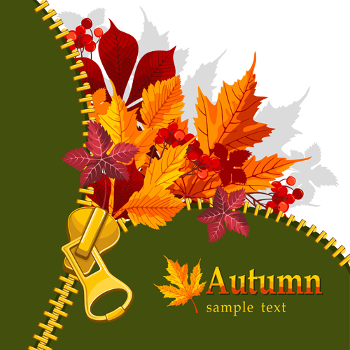 Autumn elements and gold leaves background vector 04