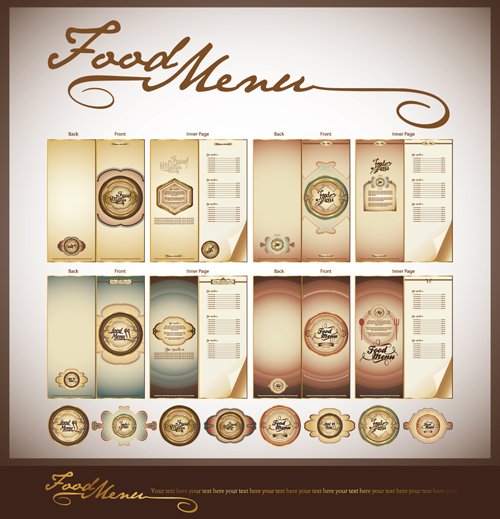 Elements of Food menu cover design vector 01
