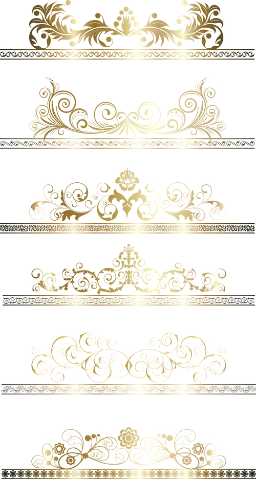 Floral Gold Ribbons Borders vector set