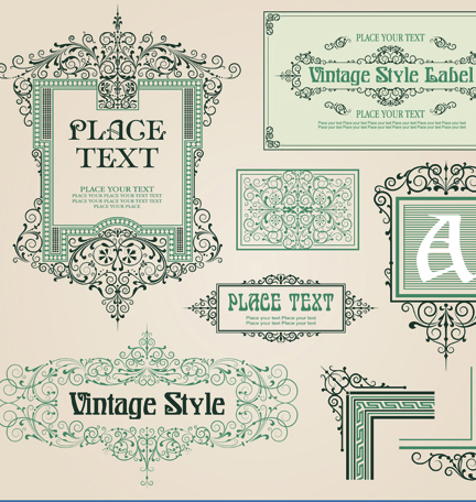 vintage style vector of Frame, border and ornament set 03