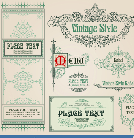 vintage style vector of Frame, border and ornament set 05