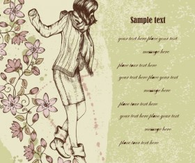 Hand drawn Fashion woman vector background set 01