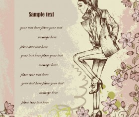Hand drawn Fashion woman vector background set 02