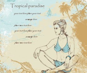 Hand drawn Fashion woman vector background set 03