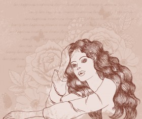 Hand drawn Fashion woman vector background set 04