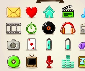 Different Hand drawn Retro icons vector graphic 01