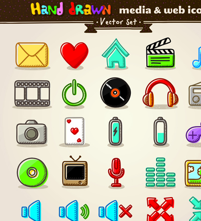 Different Hand drawn Retro icons vector graphic 01