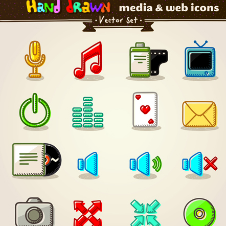 Different Hand drawn Retro icons vector graphic 02