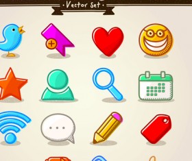 Different Hand drawn Retro icons vector graphic 03