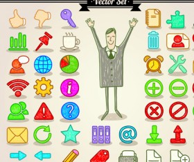 Different Hand drawn Retro icons vector graphic 04