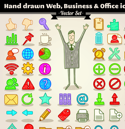 Different Hand drawn Retro icons vector graphic 04
